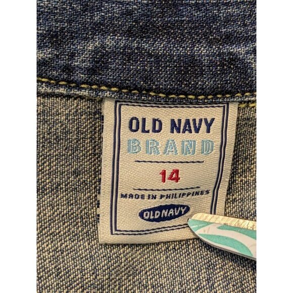 Vintage Y2K Old Navy Denim Shirt Dress Size 14 Short Sleeve Pockets Drop Waist - Picture 8 of 9